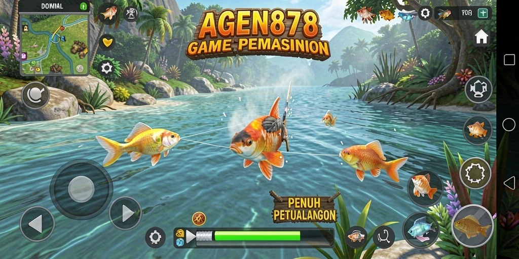 Screenshot gameplay AGEN878 menunjukkan aksi memancing yang mendebarkan.