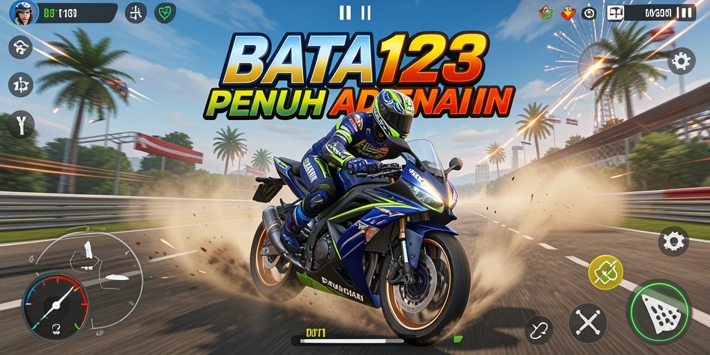Tampilan gameplay BATA123 menampilkan aksi balapan motor yang sangat seru.