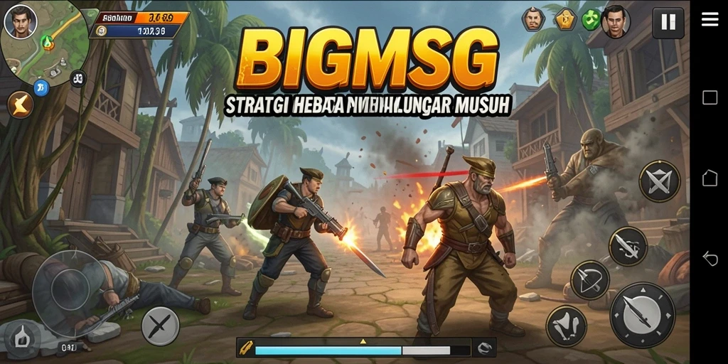 Screenshot gameplay BIGMSG menampilkan pertempuran strategis yang intens.