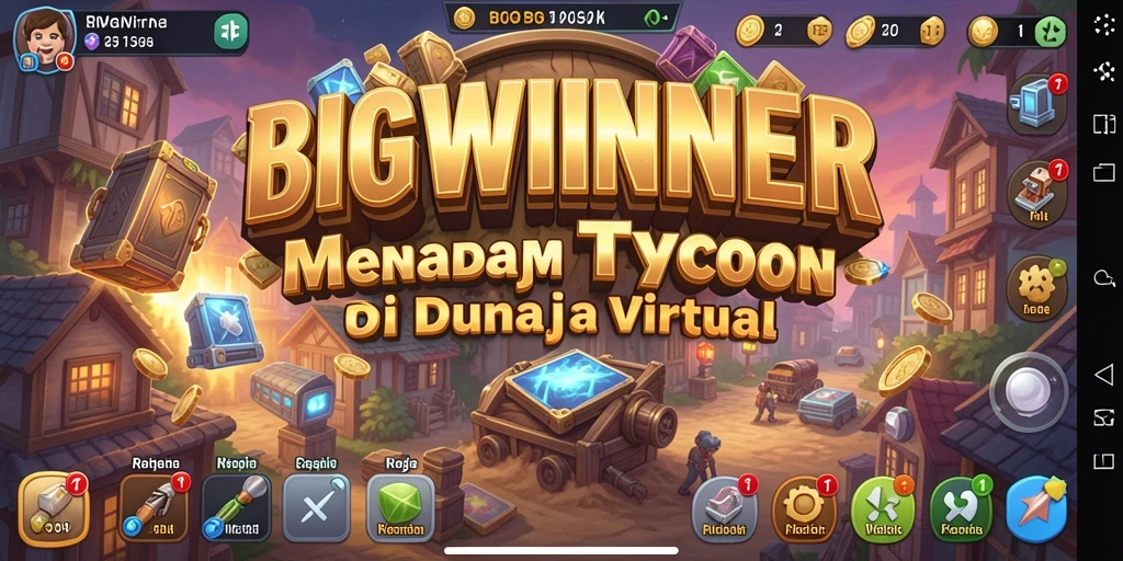 Tampilan seru gameplay BIGWINNER saat membangun bisnis Tycoon.