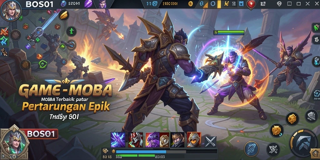 Gameplay seru dalam BOS01 dengan pertarungan MOBA yang mendebarkan.