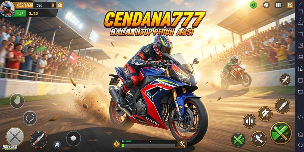Tampilan gameplay CENDANA777 dengan aksi balapan motor yang mendebarkan.
