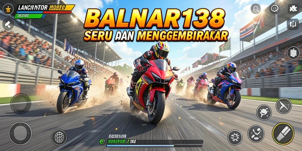 Tampilan gameplay seru LANCAR138 dengan motor balap yang cepat.
