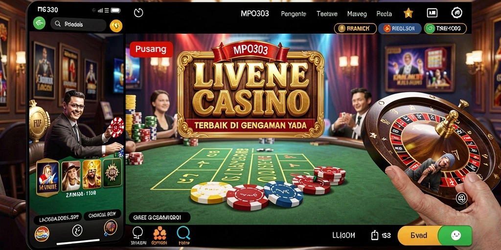 Screenshot utama MPO303 menampilkan dealer profesional dan permainan Live Casino yang menarik.