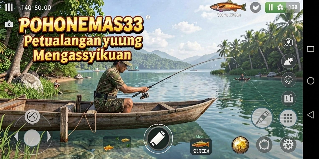 Tampilan utama gameplay POHONEMAS33 dengan suasana memancing yang menenangkan.