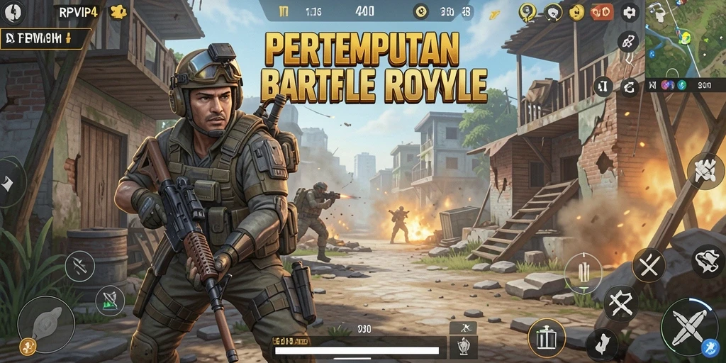 Tangkapan layar RPVIP4 menunjukkan aksi pertempuran intens dalam game Battle Royale.