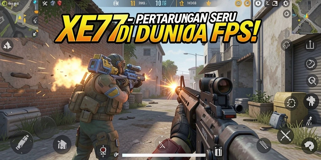 Tampilan gameplay seru di XE77 dengan aksi tembak-menembak.