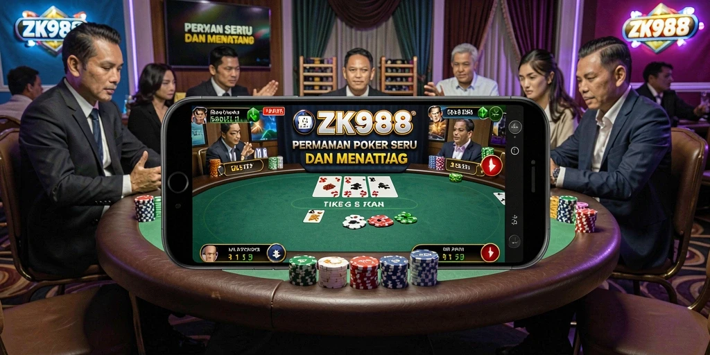 Gameplay menawan pada ZK988 dengan suasana poker yang mendebarkan.